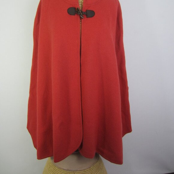 Vintage Talbots Cape Women L / XL Orange 100% Wool Toggle Knit Shawl Cape - Picture 5 of 11